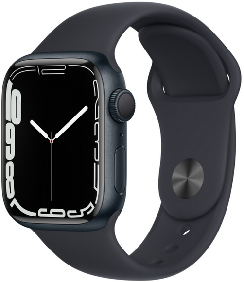 Apple Watch Series 7 45 мм, корпус из алюминия цвета «тёмная ночь» спортивный ремешок цвета «тёмная ночь»